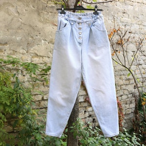 Vintage High Waist Baggy Pleated Jeans, Tapered Western Jeans 80s image 5