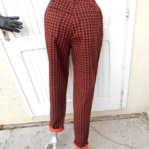 Vintage High Waist Plaid Punk Jeans, Checkered Jeans 80s, Grunge Gingham Pants Jeans image 2