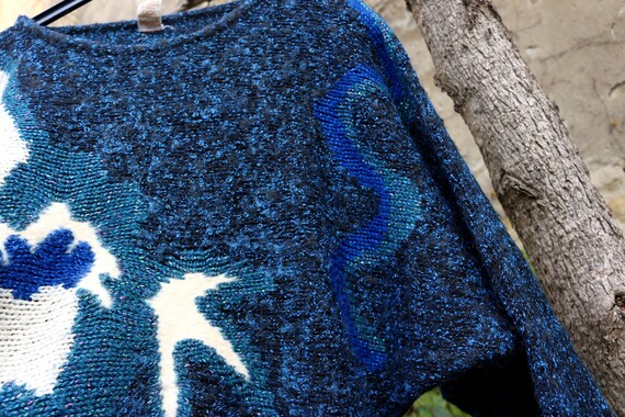 Vintage Loose Knit Sweater 80s, Baggy Glitter Swe… - image 2