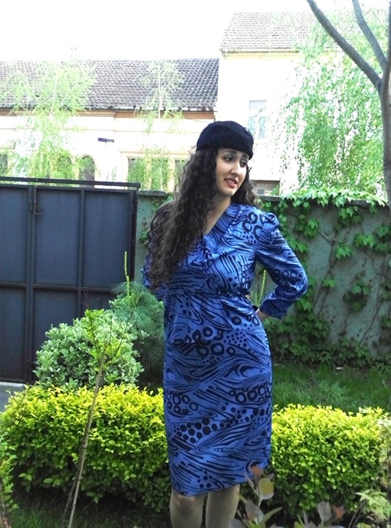 Vintage Midi Pepllum Plus Size 80s Dress, Ruffle … - image 3