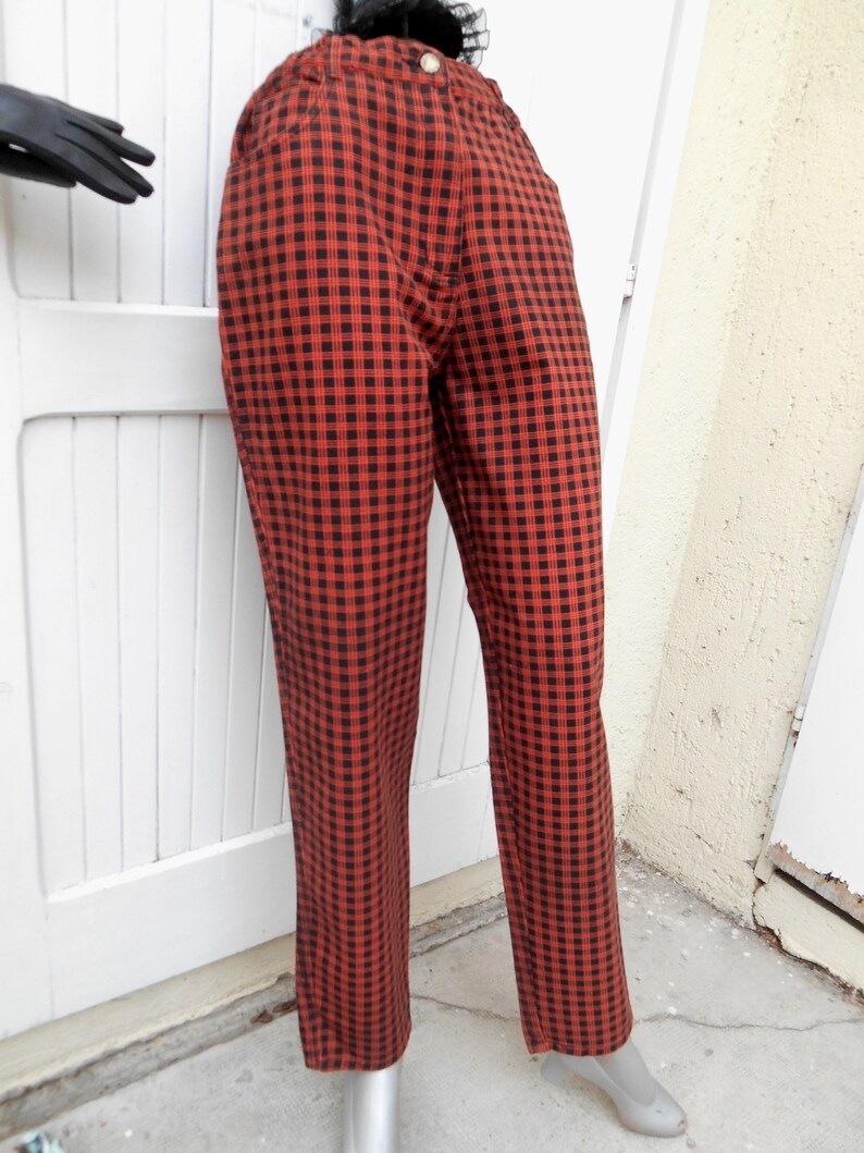 Vintage High Waist Plaid Punk Jeans, Checkered Jeans 80s, Grunge Gingham Pants Jeans image 9