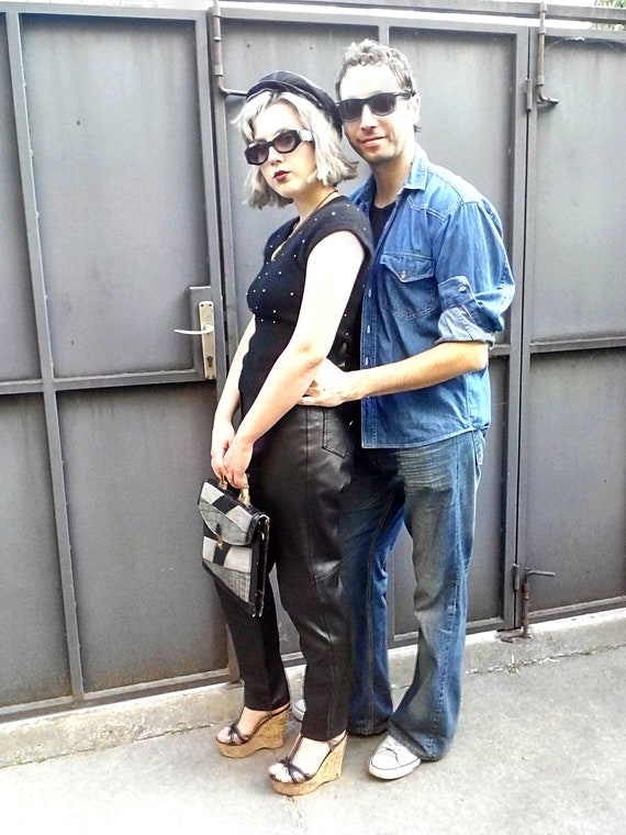 Vintage Real Leather Pants, 80s High Rise Pants, Moto Rocker  