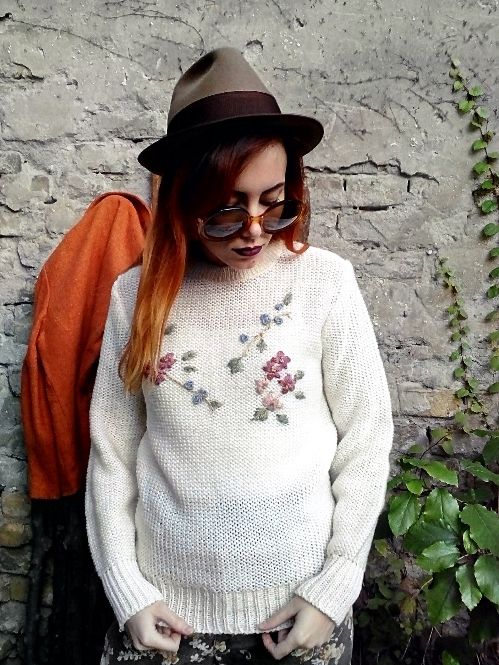Vintage Floral Sweater, Flower Embroidery Sweater, Hipster Sweater Etsy