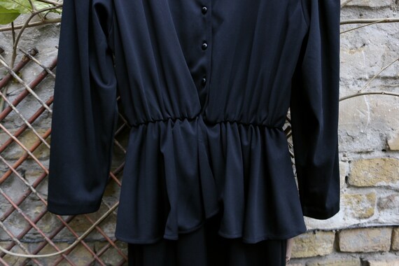 Vintage Black Peplum Dress, Goth Witchy Dress, 80… - image 5