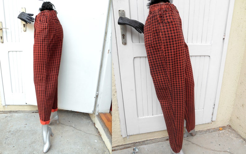 Vintage High Waist Plaid Punk Jeans, Checkered Jeans 80s, Grunge Gingham Pants Jeans image 3
