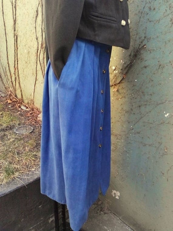 Vintage Blue Pleated Maxi Skirt, Button Down Skir… - image 8