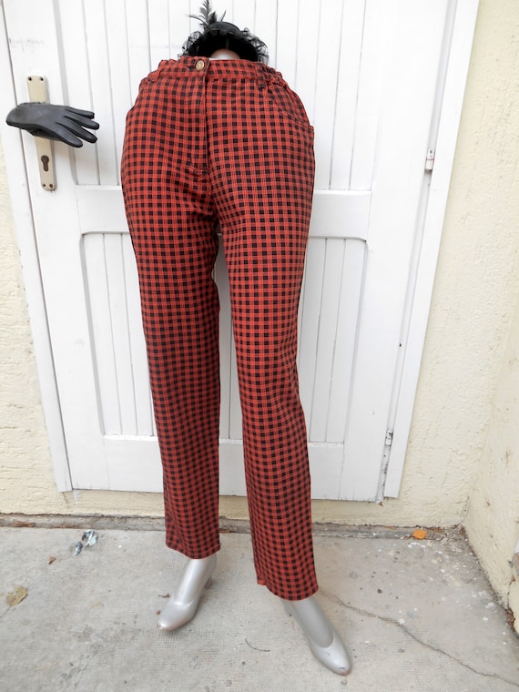 Vintage High Waist Plaid Punk Jeans, Checkered Je… - image 1