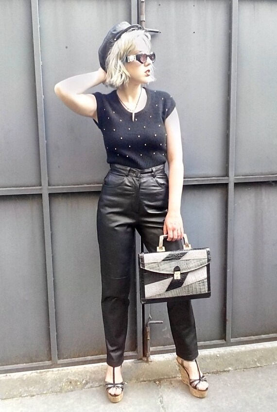 Vintage Black Leather Pants 80s / Genuine Leather