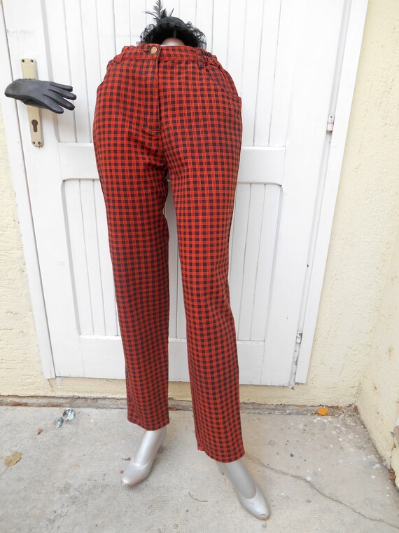 Vintage High Waist 80s Jeans, Plaid Punk Jeans, C