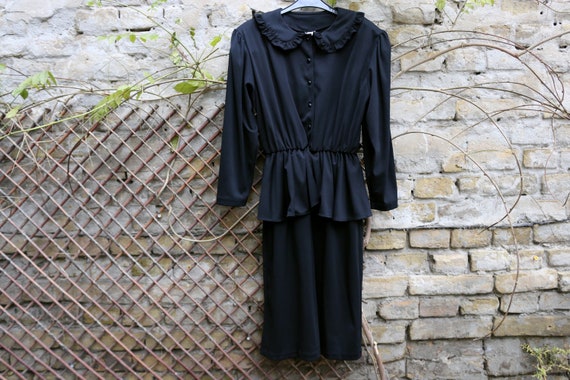 Vintage Black Peplum Dress, Goth Witchy Dress, 80… - image 3