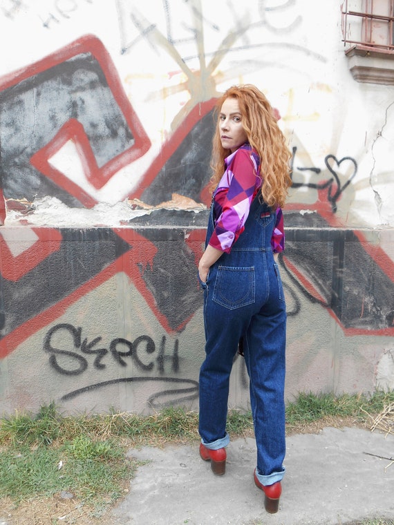 Vintage Dark Blue Jumpsuit, Denim 90s Overalls, J… - image 4