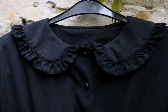 Vintage Black Peplum Dress, Goth Witchy Dress, 80… - image 10