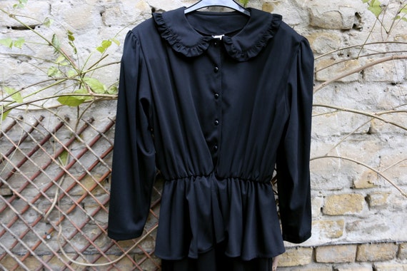 Vintage Black Peplum Dress, Goth Witchy Dress, 80… - image 4