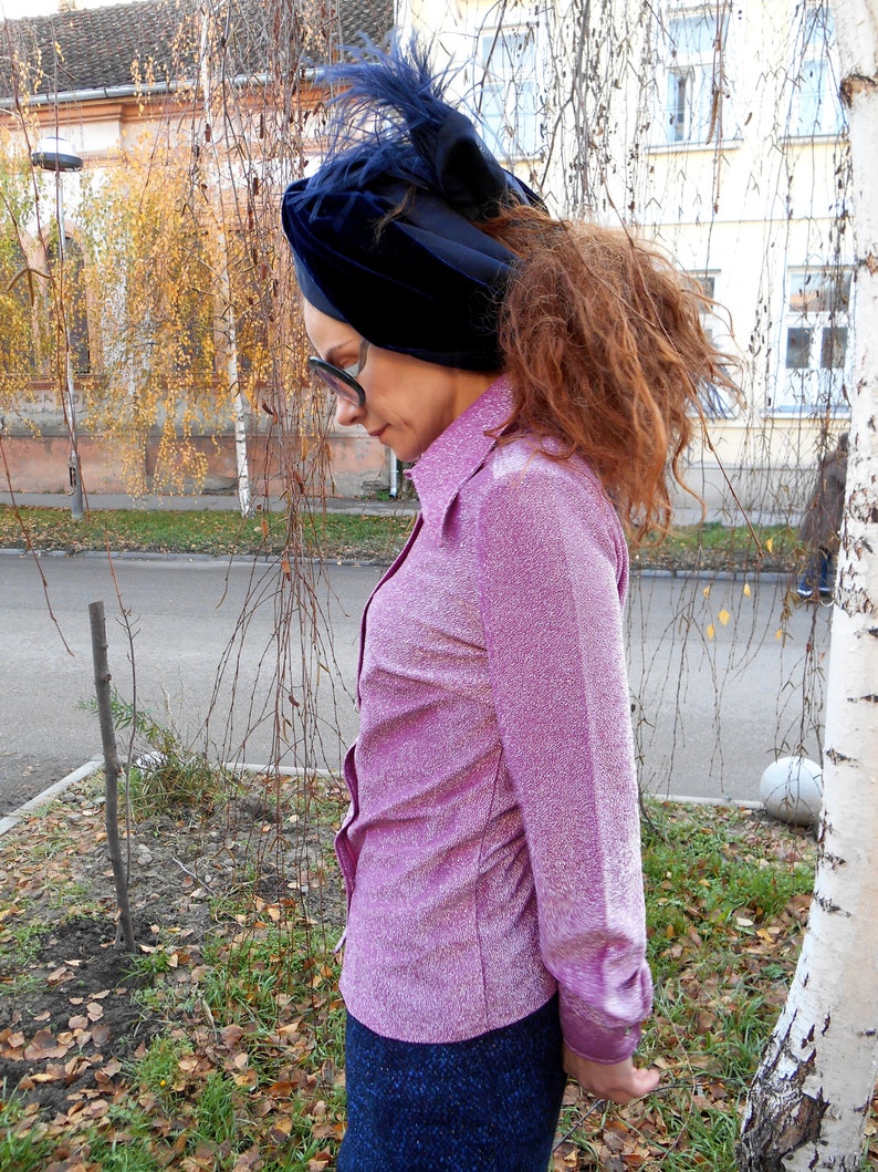 Glitter Poet Blouse Shiny Bohemian Blouse Disco Retro Blouse 70s Vintage Sparkle Dagger Collar Blouse