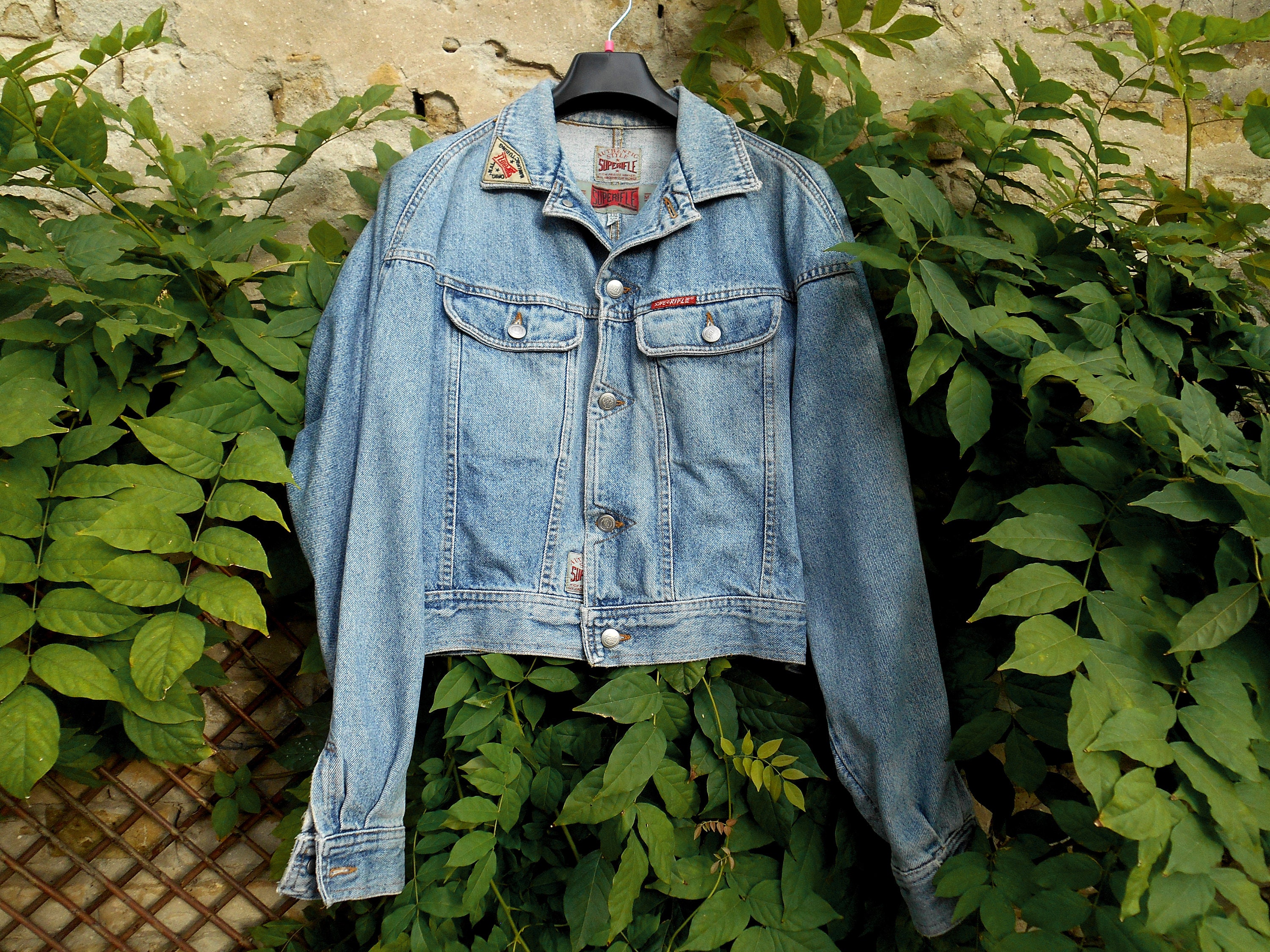 Vintage Rifle 80s Jean Jacket, Patch Cropped Denim Jacket - Etsy Vintage Rifle 80s Jean Jacket, Patch Cropped Denim Jacket - Etsy