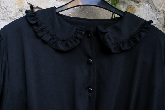 Vintage Black Peplum Dress, Goth Witchy Dress, 80… - image 9