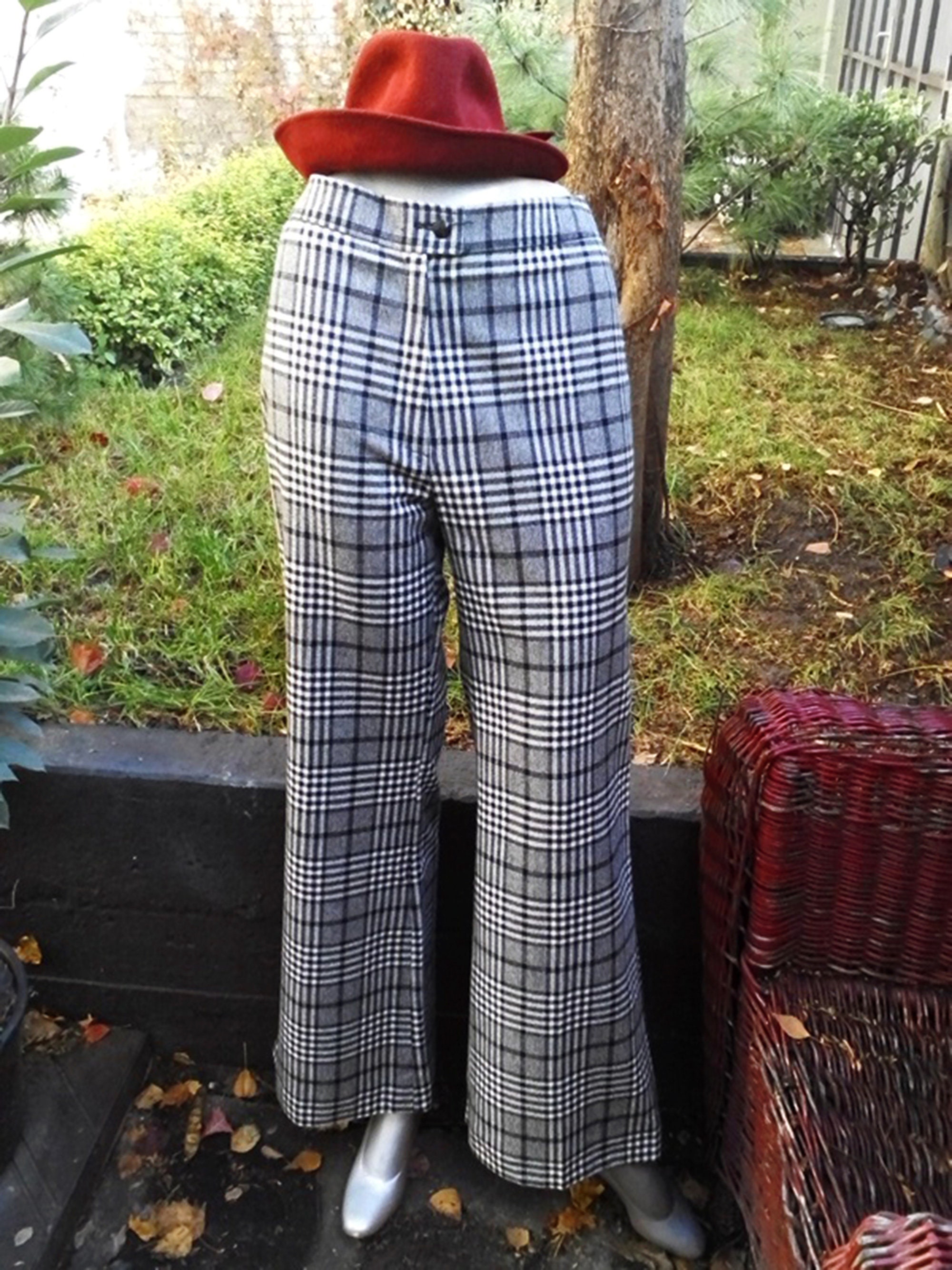 Vintage Wool Plaid Trousers, 70s Tartan Pants, Checkered