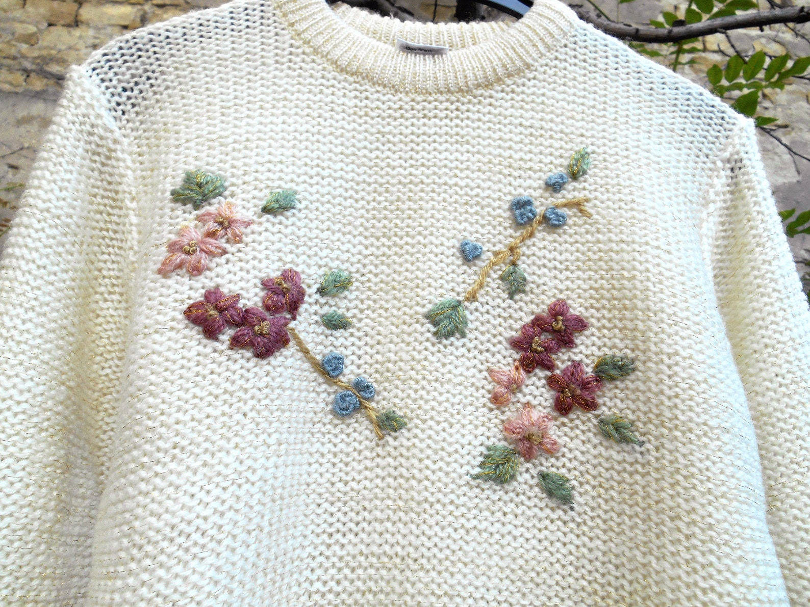 Vintage Floral Sweater, Flower Embroidery Sweater, Hipster Sweater Etsy