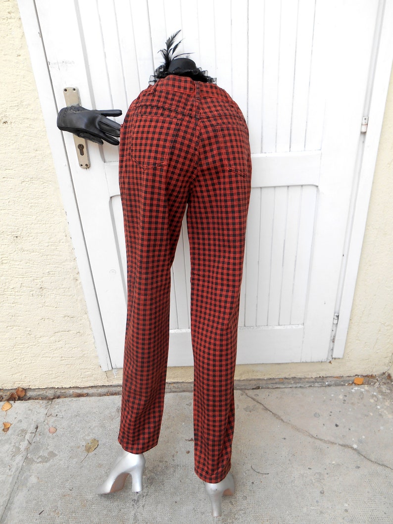 Vintage High Waist Plaid Punk Jeans, Checkered Jeans 80s, Grunge Gingham Pants Jeans image 10