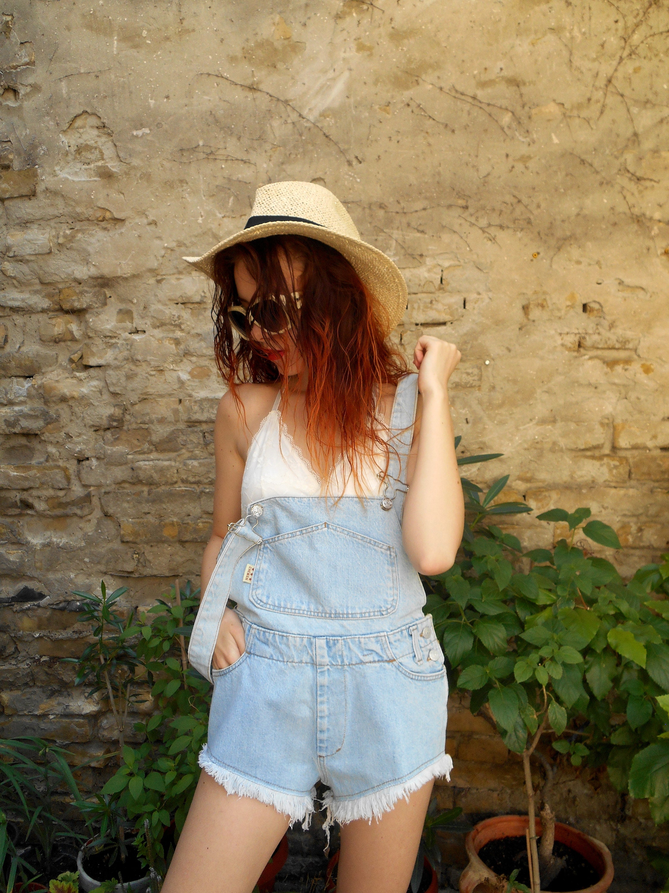 Ripped denim overalls shorts sales