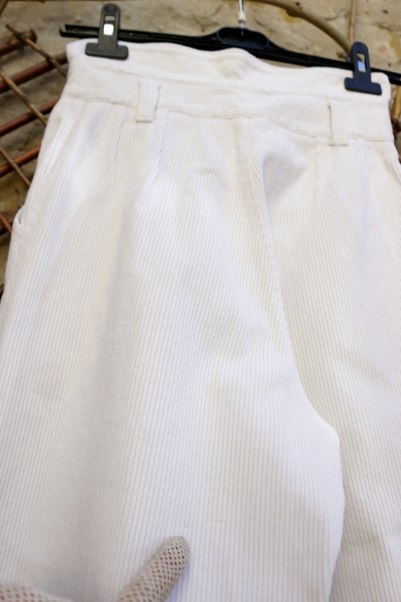 Corduroy Winter White Pants 80s, Pleated Trousers, Women Baggy Dress Pants  