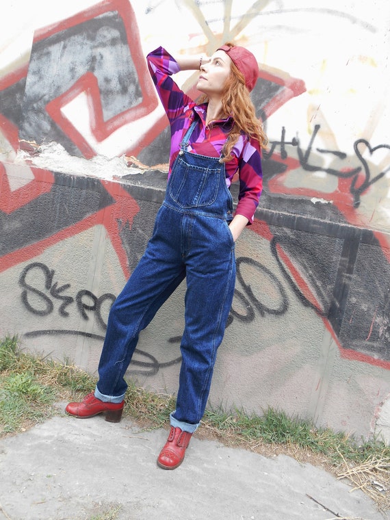 Vintage Dark Blue Jumpsuit, Denim 90s Overalls, J… - image 1