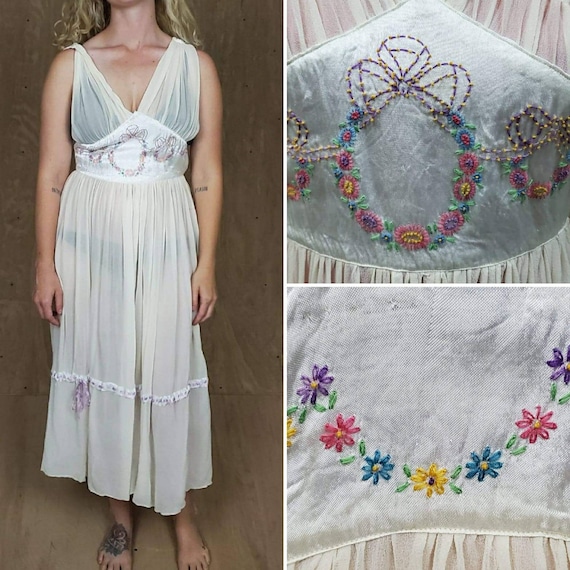 1940s Vintage Sheer Long Nightgowns Boho XS