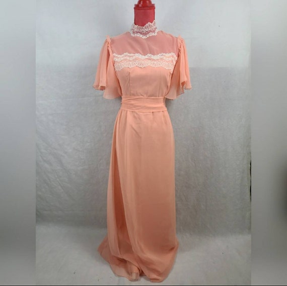 1960s Vintage Handmade Coral Cottage Dress Size Sm