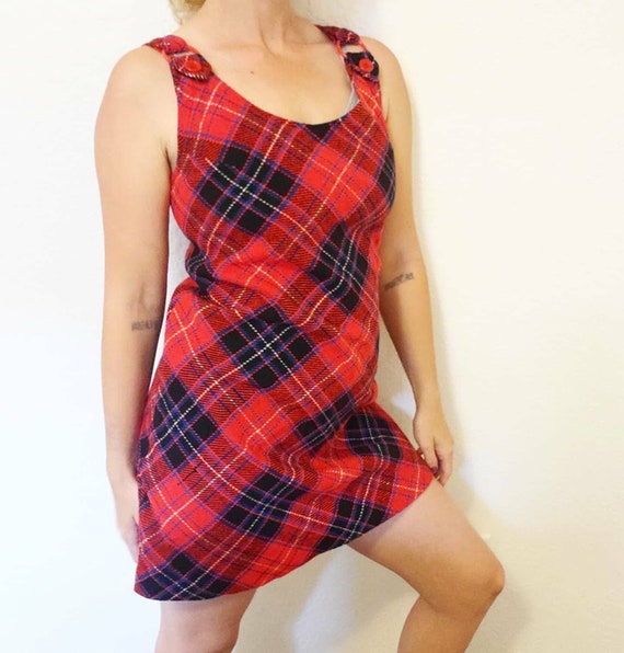 1970s Vintage Mini Dress Red Plaid by Bobbi Brooks