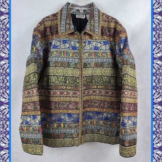 1990s Vintage Boho Hippie Tapestry Coat Womens Med