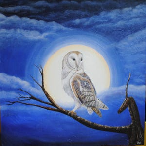 Barn Owl- Original Painting - Oil Painting - Bird Painting - Owl Painting - Moonlight