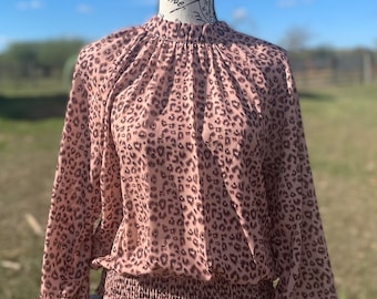 Leopard Bubble Sleeve Top