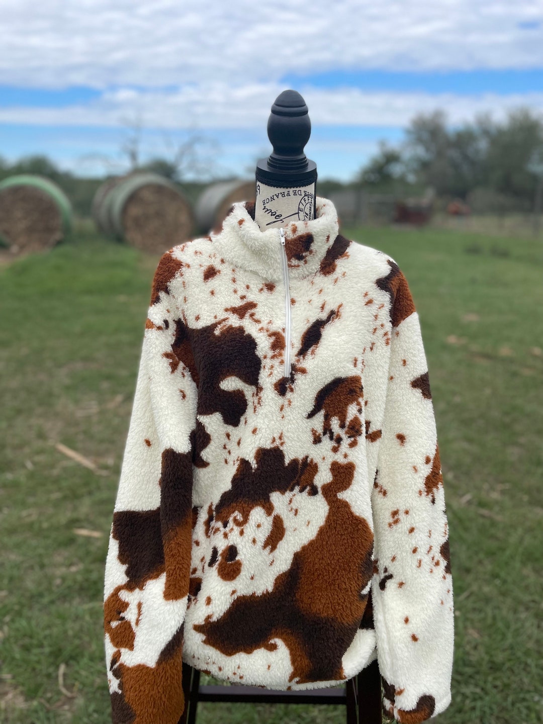 Cow Print Jacket W White Zipper Etsy
