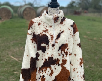 Cow Print Jacket w White Zipper