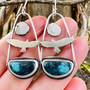 Handmade Sterling Silver Hawk Earrings: Turquoise Western Jewelry
