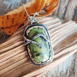 Serpentine Stone. Handmade Snake Necklace. Sterling Silver Snake. Young Metal Designs. Reptile Jewelry. Handmade Gift. Serpent. Snake Lover
