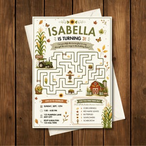 Interactive Corn Maze Birthday Invitation, Farm Fall Party Activity (Editable Canva Template)
