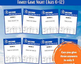 5 Second Game Family Game Night Edition, Ages 6-12 (PDF Download)