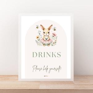 Pink Bunny Drinks Sign: Baby Shower or Birthday Party Decor (Digital Download)