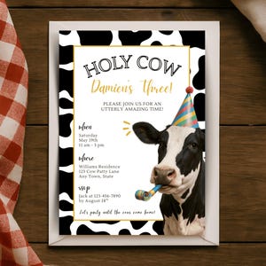Holy Cow Barnyard Birthday Invitation, Moo Party (Digital Download, Edit in Canva)