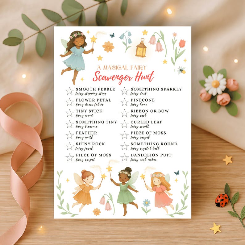 Whimsical Fairy Scavenger Hunt (editable Template in Canva, Digital ...