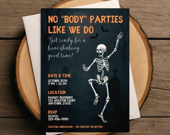Convite para Dança do Esqueleto de Halloween: Modelo Editável para Festa de Outubro (Download Digital)