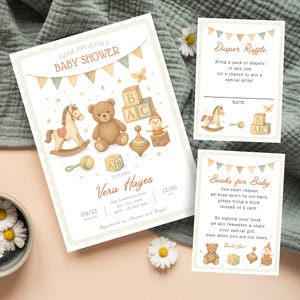 Nostalgiskt, vintageinspirerat babyshower-inbjudningspaket för ett tidlöst firande (redigerbar mall, digital nedladdning)