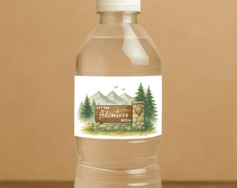 National Park Baby Shower Water Bottle Wraps: Rustic Mountain Adventure (PDF Download