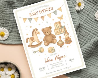 Nostalgic, Vintage-Inspired Baby Shower Invitation for a Timeless Celebration (Editable Template, Digital Download)