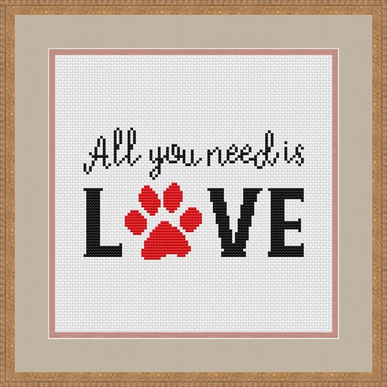 All You Need is Love Cross Stitch Pattern Modern Animals Easy Etsy