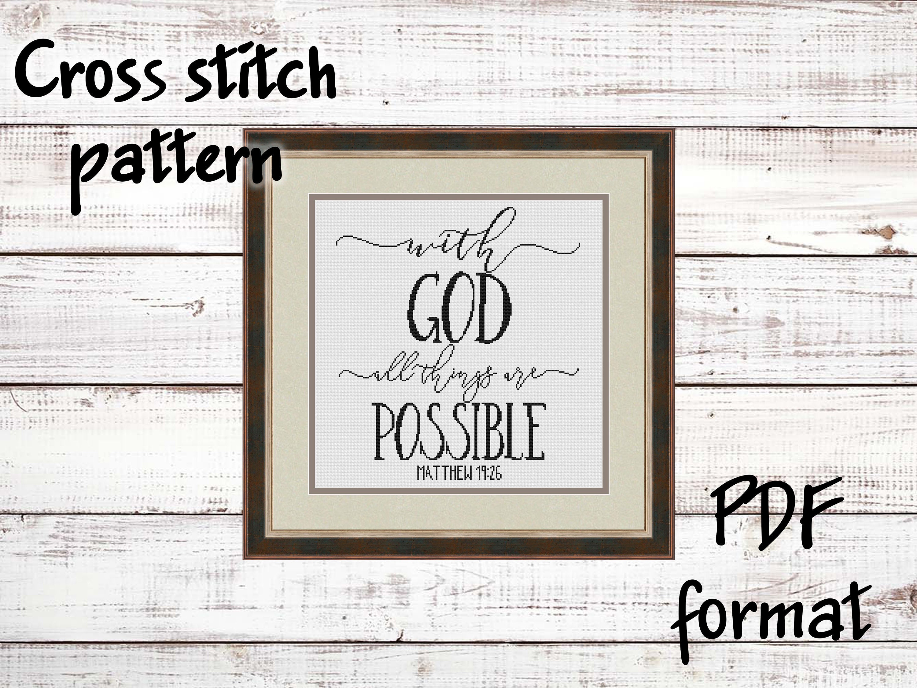 Bible verse cross stitch pattern With God all things are Etsy