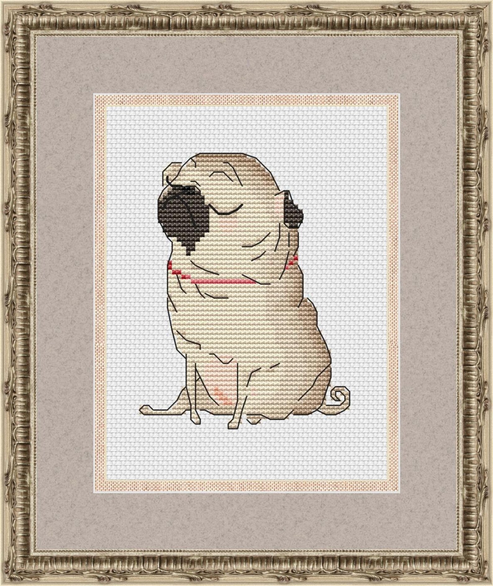 Pug Cross Stitch Pattern Dog Embroidery Pattern Easy Cross Etsy