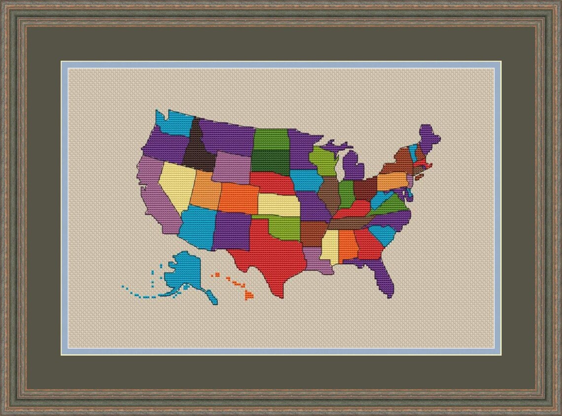USA Map Cross Stitch World Map Xstitch Modern Cross Stitch Etsy