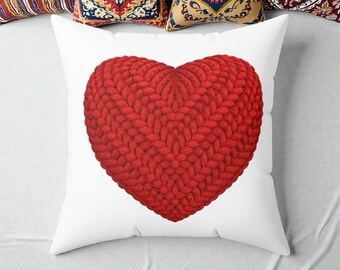 Gehaakt kussen met rood hart Vierkant kussen | Gezellig Valentijnsdecor